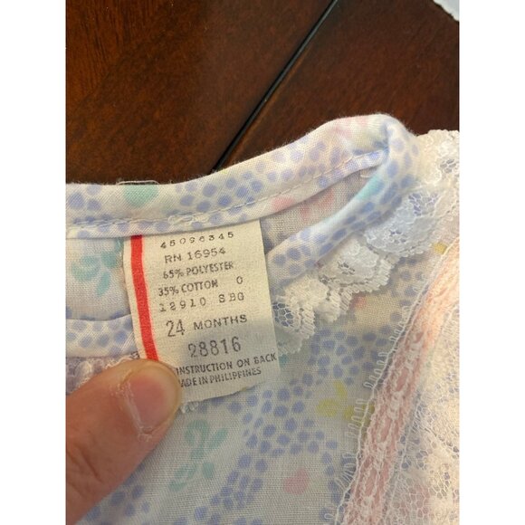 Vintage Pink Blue Yellow Lacey Girls Dress Size 24 Months - Picture 6 of 10